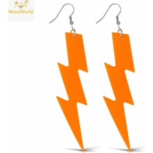 Mey İthalat Mey Ithalat® 80’ler 90&amp;#39;lar Retro Neon Turuncu Şimşek Küpe 10 cm