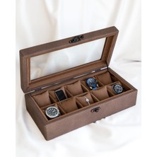 Shansora Design El Yapımı 10'lu Premium Saat Kutusu, Nubuk Kumaş Kaplamalı, Camlı Özel Tasarım, Aksesuar Düzenleyici