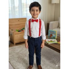 Şimo Butik  Çocuk 23 Nisan Ayarlanabilir Askı Papyon Takımı 1-10 Yaş Kırmızı