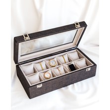 Shansora Design El Yapımı 10'lu Premium Saat Kutusu, Suni Deri Kaplamalı, Camlı Özel Tasarım, Aksesuar Düzenleyici