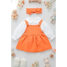 x Ipek Atlas Kız Bebek Çocuk Müslin Bandanalı Elbise