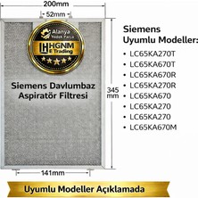 Hgnm E-Trading Siemens LC65KA270T, LC65KA670T, LC65KA670R, LC65KA270R Uyumlu Davlumbaz Aspiratör Filtresi 345X200MM – 11010157