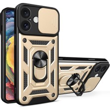 Hnrlishp Newface Iphone 16 Kılıf Pars Lens Yüzüklü Silikon - Gold