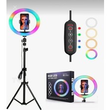 TeknoBeyza Rgb LED Ring Light 10 Inç Tiktok Youtube Yayıncı Işığı – 2 Metre Tripod Standlı, Telefon Tutuculu Renkli Halkaj Işık Seti