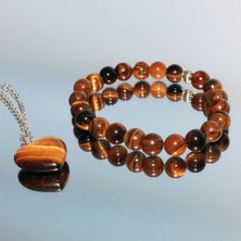 Dest-i Go Kaplan Göz,doğaltaş Bileklik ve Kolye Seti. Kalp Modeli. Kolye Zincir Takmalı. Bileklik  Lastikli