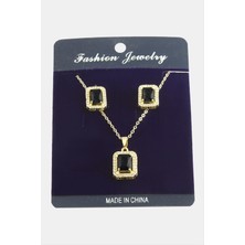 Zero Land Hnrlishp Dikdörtgen Zirkon Taşlı Set Kolye-Yeşil