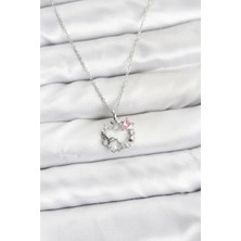 Esranın Dünyası Tegan 316L Çelik Zincir Gümüş Renk Pembe Taş Detaylı Çelenk Model Kadın Kolye TG27BKO10902