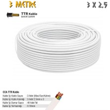 Sgs Elektrik Tesisat Kablosu - 3x2.5 Cca Ttr 48X0.18 - Beyaz - 3 Mt.