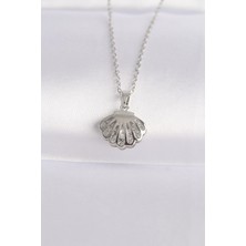 Esranın Dünyası Tegan 316L Çelik Zincir Gümüş Renk Zirkon Taşlı Inci Detay Istiridye Kolye TG27BKO8600