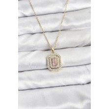 Esranın Dünyası Tegan 316L Çelik Zincir Gold Renk Plaka Model Zirkon Taşlı Kadın Kolye TG27BKO10858