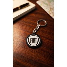 Fiat Logolu Özel Tasarım 3D Kabartmalı Anahtarlık - Antrasit & Beyaz