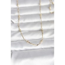 Esranın Dünyası Tegan cm 14K Gold Renk Kesme Çubuk Zincir Topçuklu Model 60 cm Kadın Kolye TG27BKO10986