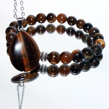 Dest-i Go Kaplan Gözü Doğal Taş Bileklik ve Kolye Seti. Damla Model. Zimncirli Velastik Misinalı