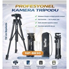 TeknoBeyza Neepho NP-8830 Profesyonel Tripod ve Bluetooth Kumandalı Telefon Tutucu Seti – 360 Derece Dönebilen Başlık, Su Terazili Fotoğraf ve Video Standı