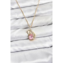 Esranın Dünyası Tegan 316L Çelik Zincir Gold Renk Pembe Kuğu Model Zirkon Taşlı Kadın Kolye TG27BKO10867
