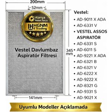 Hgnm E-Trading Vestel AD-9011 x Ada, AD-6331 V, Assos, AD-6331 S, AD-6011 S, AD-9221 x Ada, AD-6321 B, AD-6321 V, AD-6222 X, AD-9222 x Davlumbaz Aspiratör Filtresi 345X200MM – 11010157