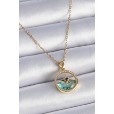 Esranın Dünyası Tegan 316L Çelik Zincir Gold Renk Zirkon Taşlı Deniz Görünüm Kutup Yıldız Model Kadın Kolye