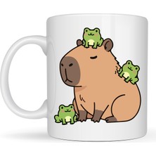 Maarketim Sevimli Kapibara ve Kurbağa Desenli Porselen Kupa MODEL 98 – Eğlenceli Tasarım, Kahve & Çay Kupası, Hediye Fikri