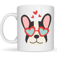 Maarketim French Bulldog Desenli Kalpli Gözlüklü Porselen Kupa Model 50 – Sevimli Köpek Tasarımlı Kahve Kupası
