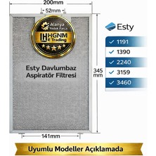 Hgnm E-Trading Esty 1191, 1390, 2240, 3159, 3460 Davlumbaz Aspiratör Filtresi 345X200MM – 11010157  Süzgeç, Tel, Kaset, Filtre