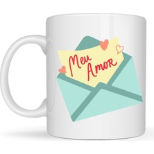 Maarketim Meu Amor Tasarımlı Porselen Kupa Model 11 - Romantik Kalp Desenli Sevgili Kupası - Özel Tasarım Kahve & Çay Kupası