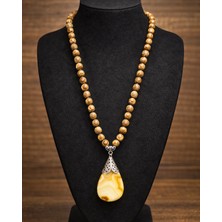 Sufi Tesbih Esans Ve Hediyelik Doğal Tibet Akik Taşı Kolye - Doğal Taş Boncuklu - Damla Akik Uçlu -  Otantik Tasarım Kolye