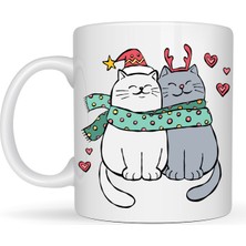 Maarketim Sevimli Kedi Figürlü Yılbaşı Temalı Porselen Kupa MODEL 75 – Aşık Kediler Desenli, Sıcacık Tasarım, Kahve & Çay Kupası