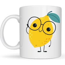 Maarketim Sevimli Limon Tasarımlı Porselen Kupa MODEL 121 – Gözlüklü Tatlı Limon Figürlü Kahve & Çay Kupası