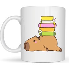 Maarketim Sevimli Kapibara Kitaplı Kupa MODEL 101 – Kahve & Çay Kupası Kitap Severlere Özel Tatlı Tasarım Porselen Kupa