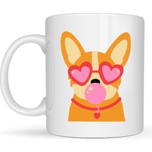 Maarketim Sevimli Corgi Desenli Porselen Kupa Model 44 – Kalpli Gözlüklü Köpek Tasarımlı, Eğlenceli & Hediye Fikri
