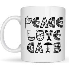 Maarketim Peace Love Cats – Sevimli Kedi Desenli Porselen Kupa MODEL 60 Kahve & Çay Kupası