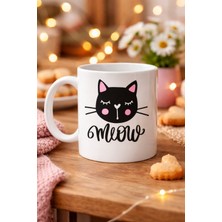 Maarketim Sevimli Kedi Desenli Porselen Kupa MODEL 63 – “Meow” Yazılı Kahve & Çay Keyfi İçin Tatlı Tasarım