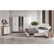 Macera Mobilya Sport 6 Kapılı Komple Mdf Atlantik Çam-Beyaz Yatak Odası Takımı