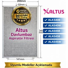 Hgnm E-Trading Altus Ala 540B, ALA540W, ALA545B, ALA545W Davlumbaz Aspiratör Filtresi 345X200MM – 11010157  Süzgeç, Tel, Kaset, Filtre