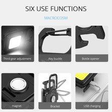 Maarketim Led Anahtarlıklı Cep Boy Cob Led Metal Kasa Mıknatıslı Şişe Açacağı Usb’li Şarj Edilebilir El Feneri