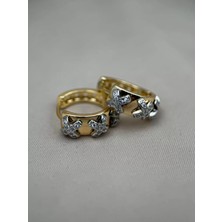 Luseda Zirkon Taşlı X Detaylı Gold Çelik Küpe