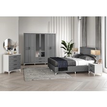 Macera Mobilya Gözde 6 Kapaklı Komple Mdf Antrasit-Beyaz Yatak Odası Takımı