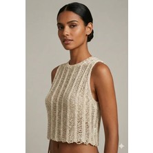 Arda Ege Örgü Simli Bej Crop