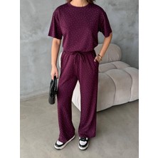 Aksesuarista.co Kadın Taşlı Bordo Modal Kumaş Eşofman Takım