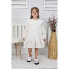 Kız Çocuk Bebe Yaka Brode Detaylı Müslin Elbise -