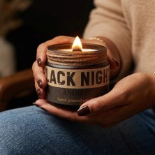 Stworkshop Black Night: Dekoratif Mum - Hediyelik Özel Tasarım Kavanoz Amber Kokulu Mum, 250 gr Doğal Vegan Soya Wa x  Mumu