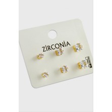 Zero Land Hnrlishp 6 Adet Kare Zirkon Tek Taşlı Küpe - Sarı