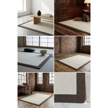 Blg Home Lüks Kumaş Bordürlü Tasarım Leke Tutmaz Silinebilir Sisal Halı 6008 Krem-Kahve