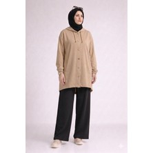 Ülker Aydın Tesettür Kapüşonlu Iki Iplik Penye Kompakt Pul Payet Detaylı Oversize Spor Uzun Tunik Hırka