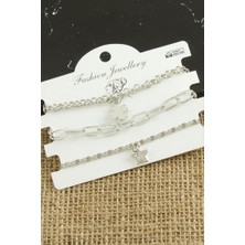 Zero Land Hnrlishp 3 Adet Yonca Tr Zincir Bileklik - Gümüş Rengi