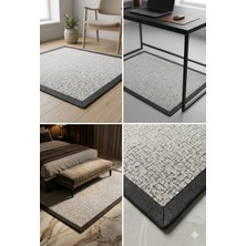 Blg Home Lüks Kumaş Bordürlü Tasarım Leke Tutmaz Silinebilir Sisal Halı 6001 Kemik-Antrasit