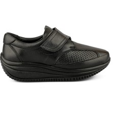 Ortoplus Deri Ortopedik Kadın Yürüyüş Ayakkabı Cırtlı KO2505 Siyah