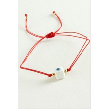 Zero Land Hnrlishp Cam Boncuk Makrome Ip Bileklik - Kırmızı