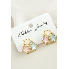 Zero Land Hnrlishp Yıldız Sedef Taşlı Metal Küpe - Beyaz