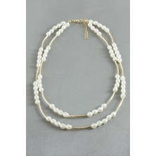 Zero Land Hnrlishp Oval Inci Ikili Kolye - Beyaz